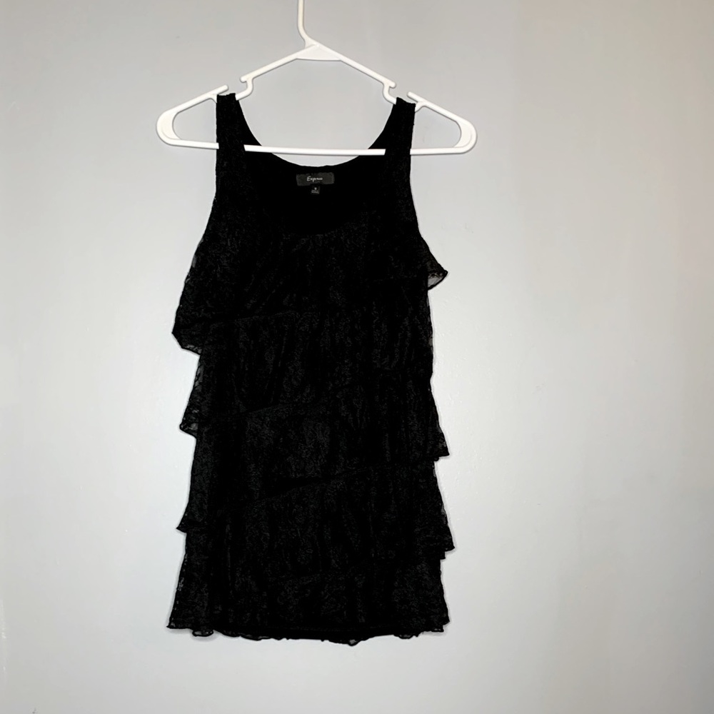 Express black floral lace asymmetrical tank top